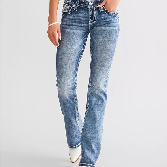 Miss Me Distressed Low Rise Boot Stretch Slim Fit Jeans w/Embellishments 29/30 - Picture 5 of 16